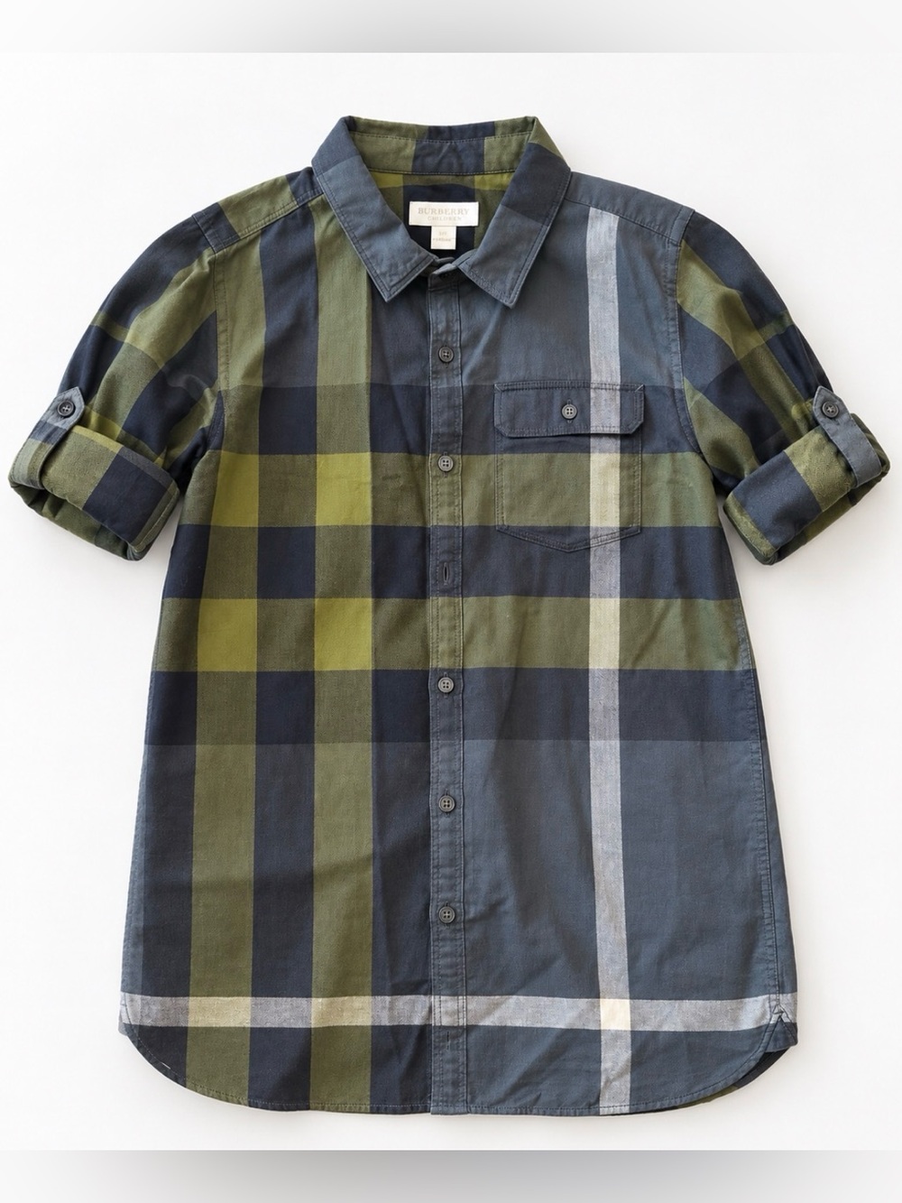 Men's Green and Navy Plaid Button-Up Shirt size 12 month/1T